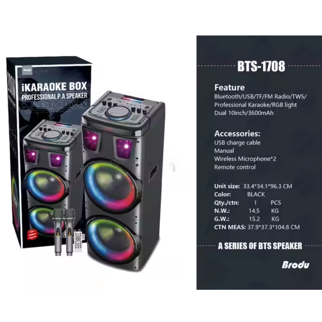 Bts%201708%20Şarjlı%20Taşınabilir%20Bluetooth%20Hoparlör%20200%20w%20Rms%20Usb,Aux,Tf%20