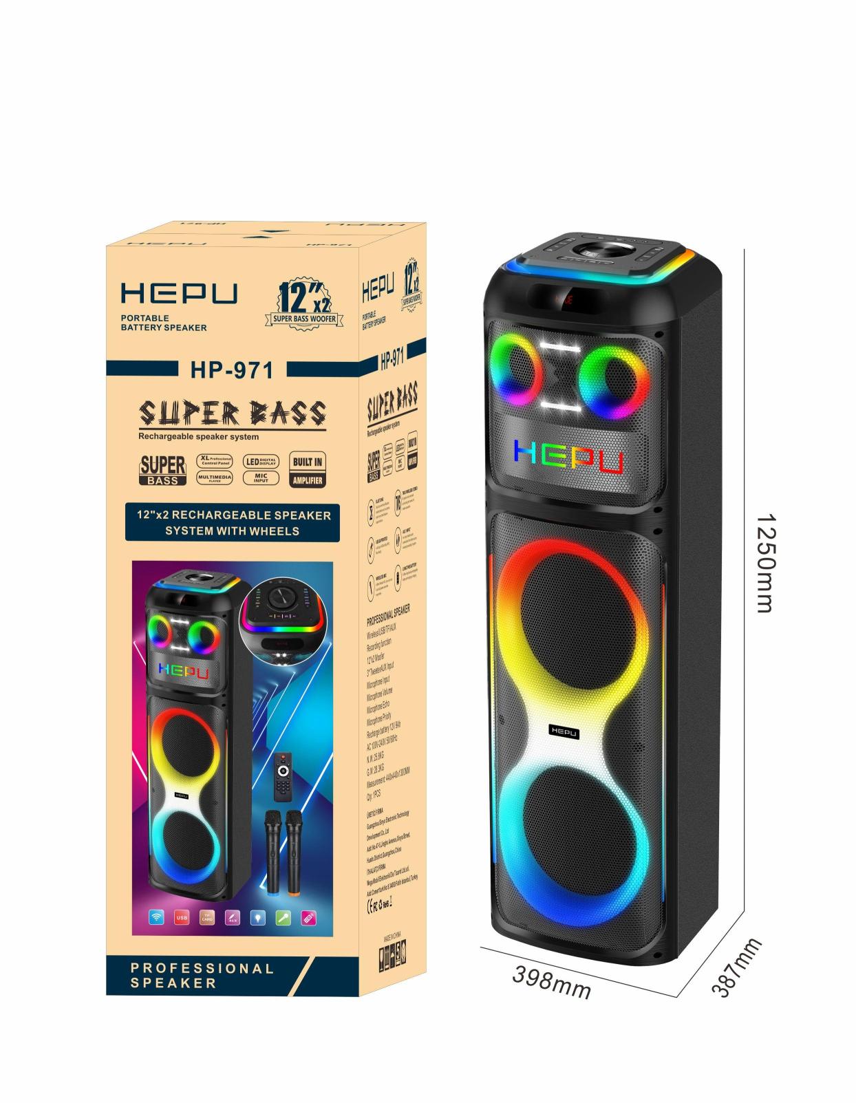 Hepu%20HP%20971%20Taşınabilir%20Şarjlı%20Bluetooth%20Hoparlör%20100%20w%20Rms%20Rgb%20Efektif%20Aydınlatma%20Süper%20Bass