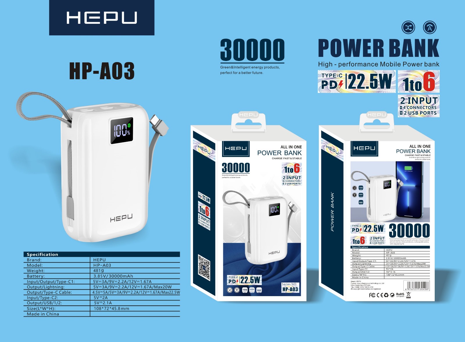 Hepu%20HP%20A-03%2030.000%20mAh%20Power%20Bank%2022.5W%20PD%20Hızlı%20Şarj%201%20To%206