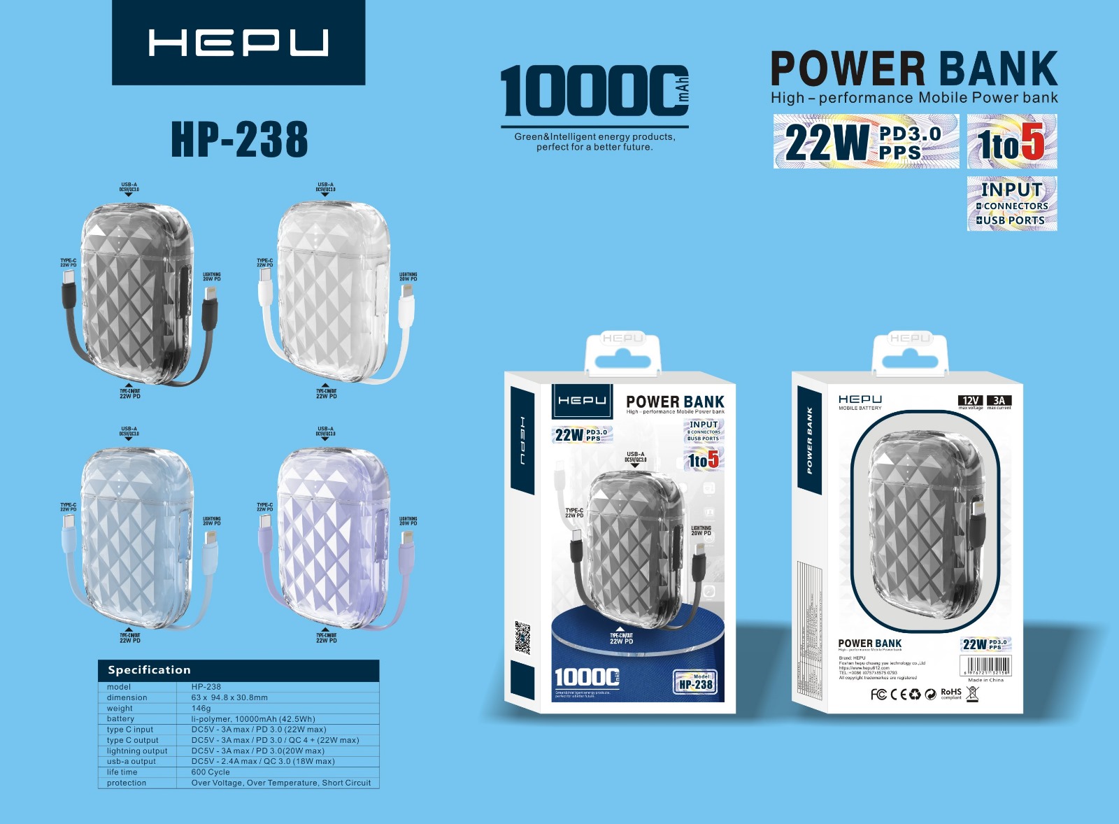 Hepu%20HP-238%20Powerbank%2010.000%20mAh%2022w%20PD3%20Hızlı%20Şarj%20Typc-e,Lightning,Usb%20A