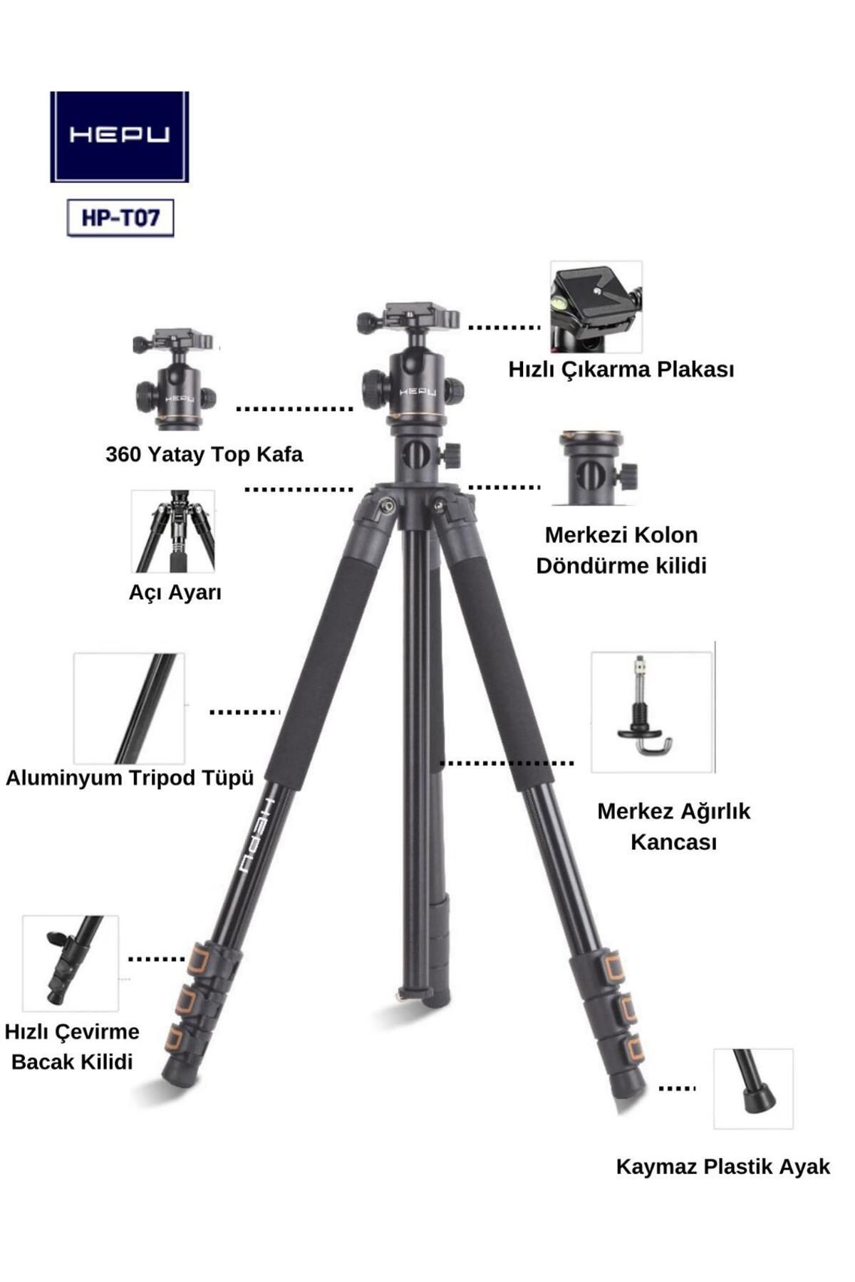 T07%20Profesyonel%20Tripod%20200%20cm%20Yatay%20Kullanım%20Fonksiyonlu%20Panoromik%20Kafa%20360%20Derece%20Dönebilir