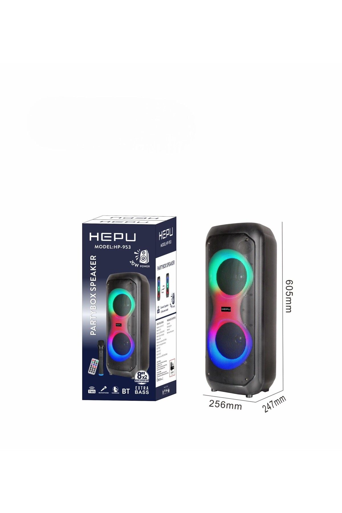 Hp%20953%2020%20w%20rms%20Şarjlı%20Taşınabilir%20Amfi%20Özellikli%20Karaoke%20Bluetooth%20Parti%20Hoparlörü%208%20inc*2