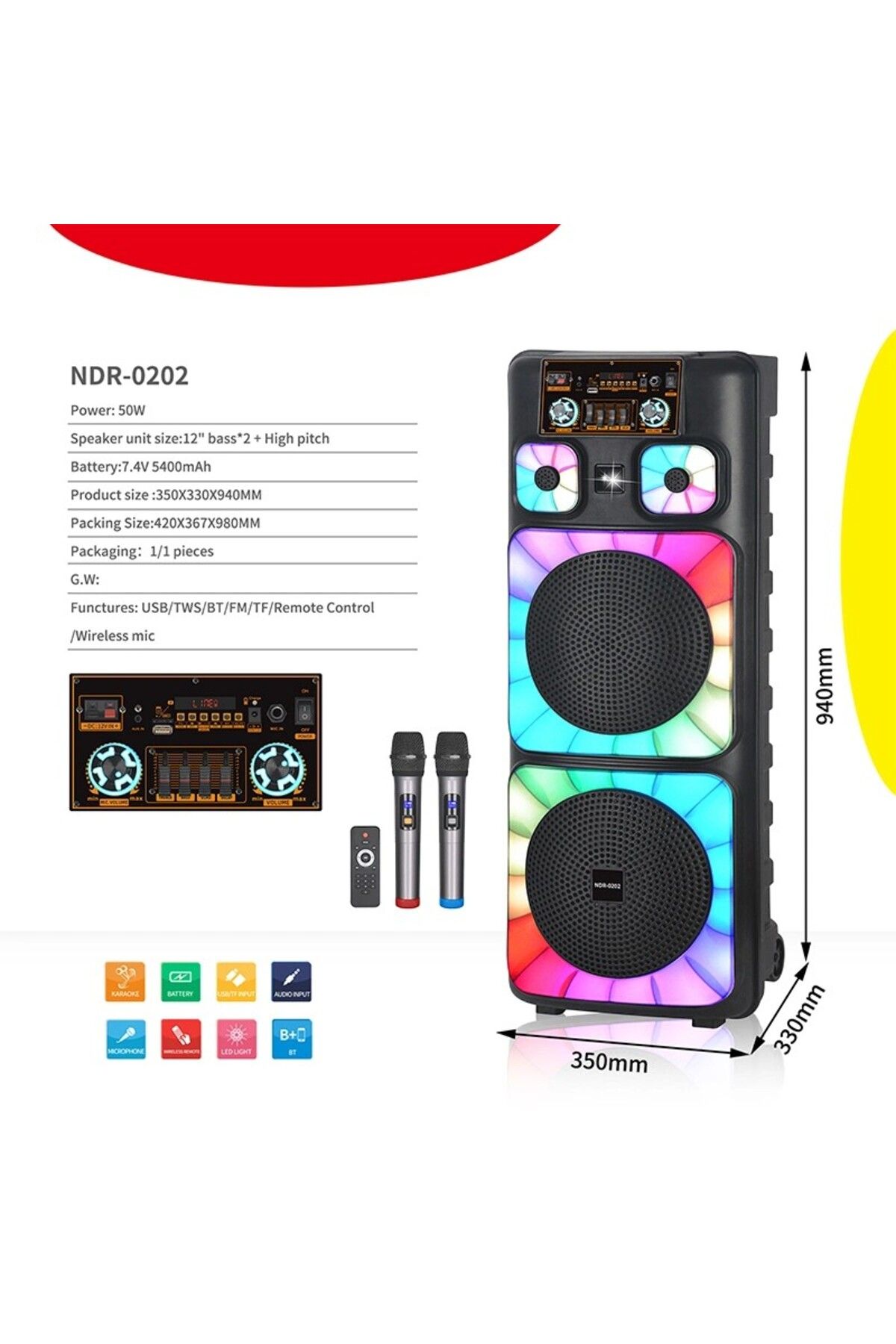 Boomboxtr%20NDR-0202%202*12%20İnc%20Taşınabilir%20Büyük%20Boy%20Bluetooth%20Parti%20Hoparlörü%20Amfi%20Özellikli