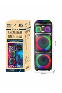 Hepu Hp 970 Taşınabilir Şarjlı Bluetooth Parti Hoparlörü 100w Rms 12 inc *2 Subw Süper Bass